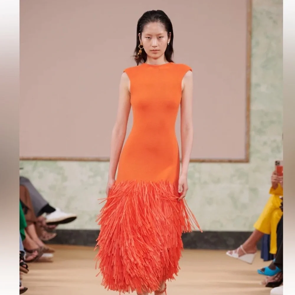 Aje | Dresses | Iso Aje Knit Raffia Fringe Dress In Orange | Poshmark Aje | Dresses | Iso Aje Knit Raffia Fringe Dress In Orange | Poshmark